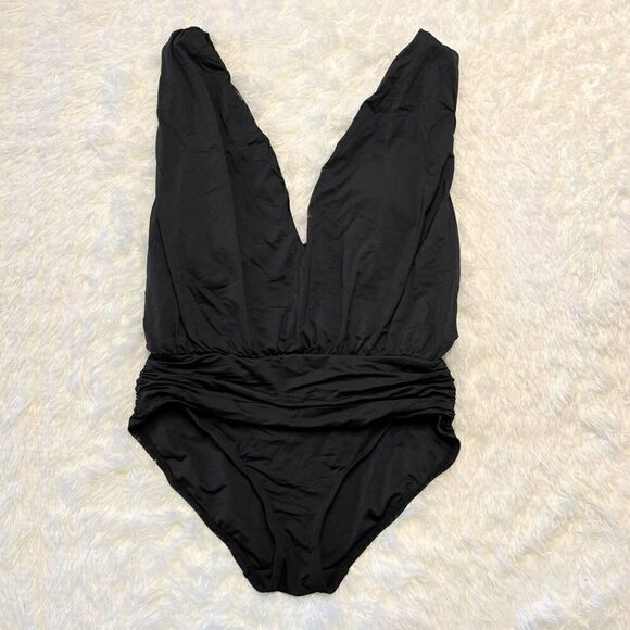 Vince Camuto Black Cruise Draped V-Neck Plunge Swimsuit - Picture 3 of 10